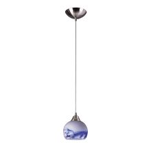 Mela Single Light 6" Wide Mini Pendant with Round Canopy and Hand Blown Glass Shade In Starlight Blue