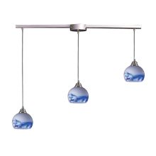 Mela 3 Light 36" Wide Linear Pendant with Rectangle Canopy and Hand Blown Glass Shades In Starlight Blue