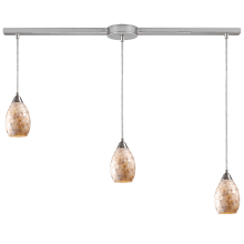 Capri 3 Light 36" Wide Linear Pendant with Rectangle Canopy and Hand Blown Glass Shades