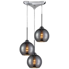 Cassandra 3 Light 10" Wide Multi Light Pendant with Triangle Canopy and Chrome Plated Glass Shades