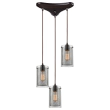 Brant 3 Light 11" Wide Cage Multi Light Pendant with Triangle Canopy and Clear Glass and Metal Fishnet Shades