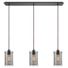 Brant 3 Light 36" Wide Cage Linear Pendant with Rectangle Canopy and Clear Glass and Metal Fishnet Shades