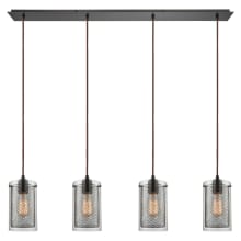 Brant 4 Light 46" Wide Cage Linear Pendant with Rectangle Canopy and Clear Glass and Metal Fishnet Shades