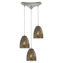 Fissure 3 Light 10" Wide Multi Light Pendant with Triangle Canopy and Smoke Glass Shades