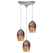 Illusions 3 Light 11" Wide Multi Light Pendant with Triangle Canopy and 3D Firework Iridescent Glass Shades