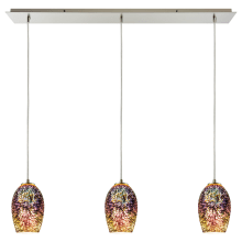Illusions 3 Light 5" Wide Linear Pendant with Rectangle Canopy and 3D Firework Iridescent Glass Shades