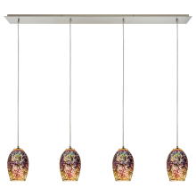 Illusions 4 Light 5" Wide Linear Pendant with Rectangle Canopy and 3D Firework Iridescent Glass Shades