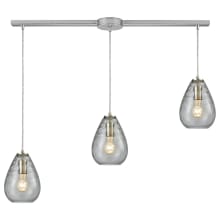 Lagoon 3 Light 36" Wide Linear Pendant with Clear Water Glass Shades
