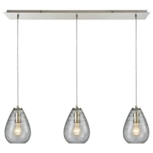 Lagoon 3 Light 36" Wide Linear Pendant with Clear Water Glass Shades