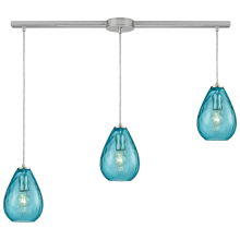 Lagoon 3 Light 36" Wide Linear Pendant with Aqua Water Glass Shades