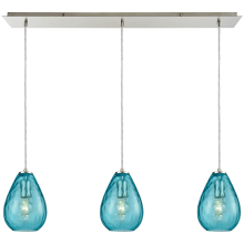 Lagoon 3 Light 36" Wide Linear Pendant with Aqua Water Glass Shades