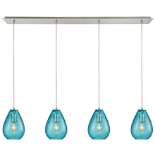 Lagoon 4 Light 46" Wide Linear Pendant with Aqua Water Glass Shades