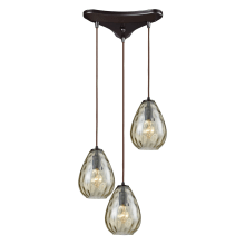 Lagoon 3 Light 10" Wide Multi Light Pendant with Champagne Plated Water Glass Shades