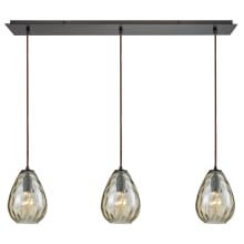 Lagoon 3 Light 36" Wide Linear Pendant with Champagne Plated Water Glass Shades