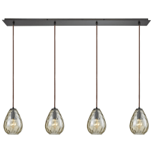 Lagoon 4 Light 46" Wide Linear Pendant with Champagne Plated Water Glass Shades