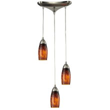 Milan 3 Light 10" Wide Linear Pendant with Triangle Canopy and Hand Blown Glass Shades