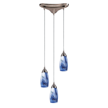 Milan 3 Light 10" Wide Linear Pendant with Triangle Canopy and Hand Blown Glass Shades
