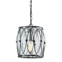 Adriano Single Light 9" Wide Mini Pendant with Clear Blown Glass Shade in a Wire Cage