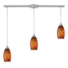 Galaxy 3 Light 36" Wide Linear Pendant with Rectangle Canopy and Hand Blown Glass Shades