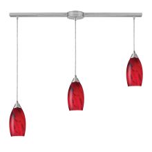 Galaxy 3 Light 36" Wide Linear Pendant with Rectangle Canopy and Hand Blown Glass Shades