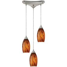 Galaxy 3 Light 10" Wide Multi Light Pendant with Triangle Canopy and Hand Blown Glass Shades
