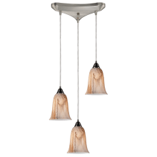Granite 3 Light 10" Wide Multi Light Pendant with Triangle Canopy and Hand Blown Glass Shades
