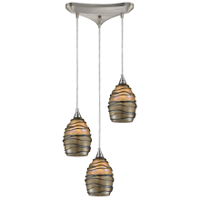 Vines 3 Light 10" Wide Multi Light Pendant with Triangle Canopy and Hand Blown Glass Shades
