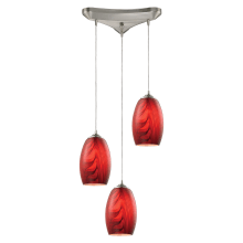 Tidewaters 3 Light 10" Wide Multi Light Pendant with Triangle Canopy and Ruby Glass Shades
