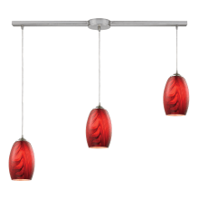Tidewaters 3 Light 36" Wide Linear Pendant with Rectangle Canopy and Ruby Glass Shades