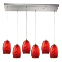 Tidewaters 6 Light 30" Wide Multi Light Pendant with Rectangle Canopy and Ruby Glass Shades