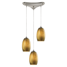 Tidewaters 3 Light 10" Wide Multi Light Pendant with Triangle Canopy and Amber Glass Shades