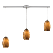 Tidewaters 3 Light 36" Wide Linear Pendant with Rectangle Canopy and Amber Glass Shades