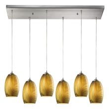 Tidewaters 6 Light 30" Wide Multi Light Pendant with Rectangle Canopy and Amber Glass Shades