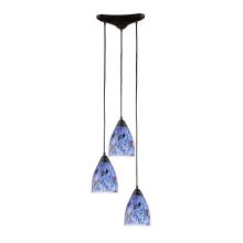 Classico 3 Light 10" Wide Multi Light Pendant with Triangle Canopy and Hand Blown Glass Shades