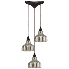 Danica 3 Light 10" Wide Multi Light Pendant with Triangle Canopy and Clear Glass Shades