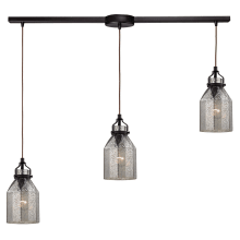 Danica 3 Light 36" Wide Linear Pendant with Rectangle Canopy and Pewter Glass Shades