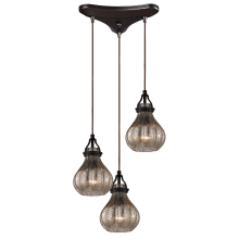 Danica 3 Light 10" Wide Multi Light Pendant with Triangle Canopy and Pewter Glass Shades