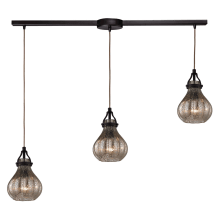 Danica 3 Light 36" Wide Linear Pendant with Rectangle Canopy and Pewter Glass Shades