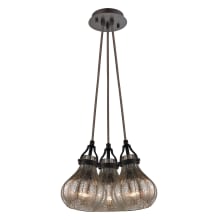 Danica 3 Light 13" Wide Multi Light Pendant with Round Canopy and Mercury Glass Shades