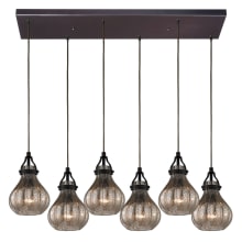 Danica 6 Light 30" Wide Multi Light Pendant with Rectangle Canopy and Pewter Glass Shades