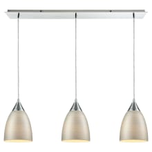 Merida 3 Light 36" Wide Linear Pendant with Silver Linen Glass Shades