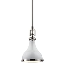 Rutherford Single Light 9" Wide Mini Pendant with Round Canopy and White Glass Shade