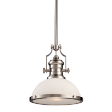 Chadwick Single Light 13" Wide Pendant with Round Canopy and White Glass Shade