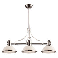 Chadwick Three-Light Kitchen Island Fixture in Polished Nickel Finish with White Shade