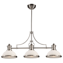 Chadwick Three-Light Kitchen Island Fixture in Satin Nickel Finish with Frosted Glass Shades