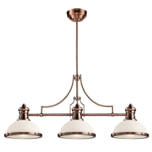 Chadwick Three-Light Kitchen Island Fixture in Antique Copper Finish with White Shade