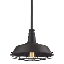 Warehouse Pendant Single Light 15" Wide Pendant with Round Canopy and Black Metal Shade