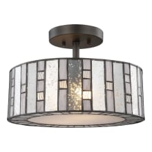 Ethan 2 Light 14" Wide Semi Flush Drum Ceiling Fixture with Mercury, Gray, and Clear Rippled Glass Shade