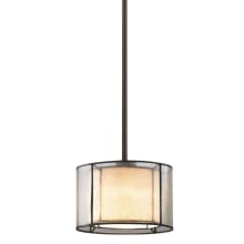 Mirage Single Light 8" Wide Mini Pendant with Round Canopy and Seedy Glass with Amber Art Glass Inner Drum