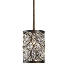 Amherst Single Light 6" Wide Wrought Iron Mini Pendant with Round Canopy and Clear Crystal Strand Diffuser with Gold Highlights